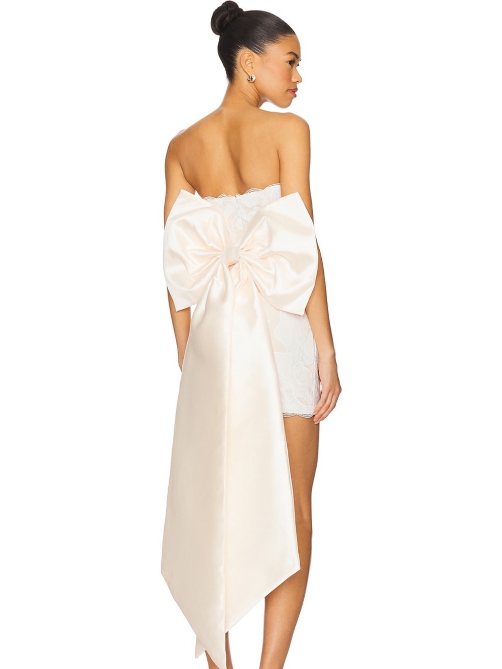 Elliatt Strapless Lace Dress with Oversized Satin Bow in Champagne